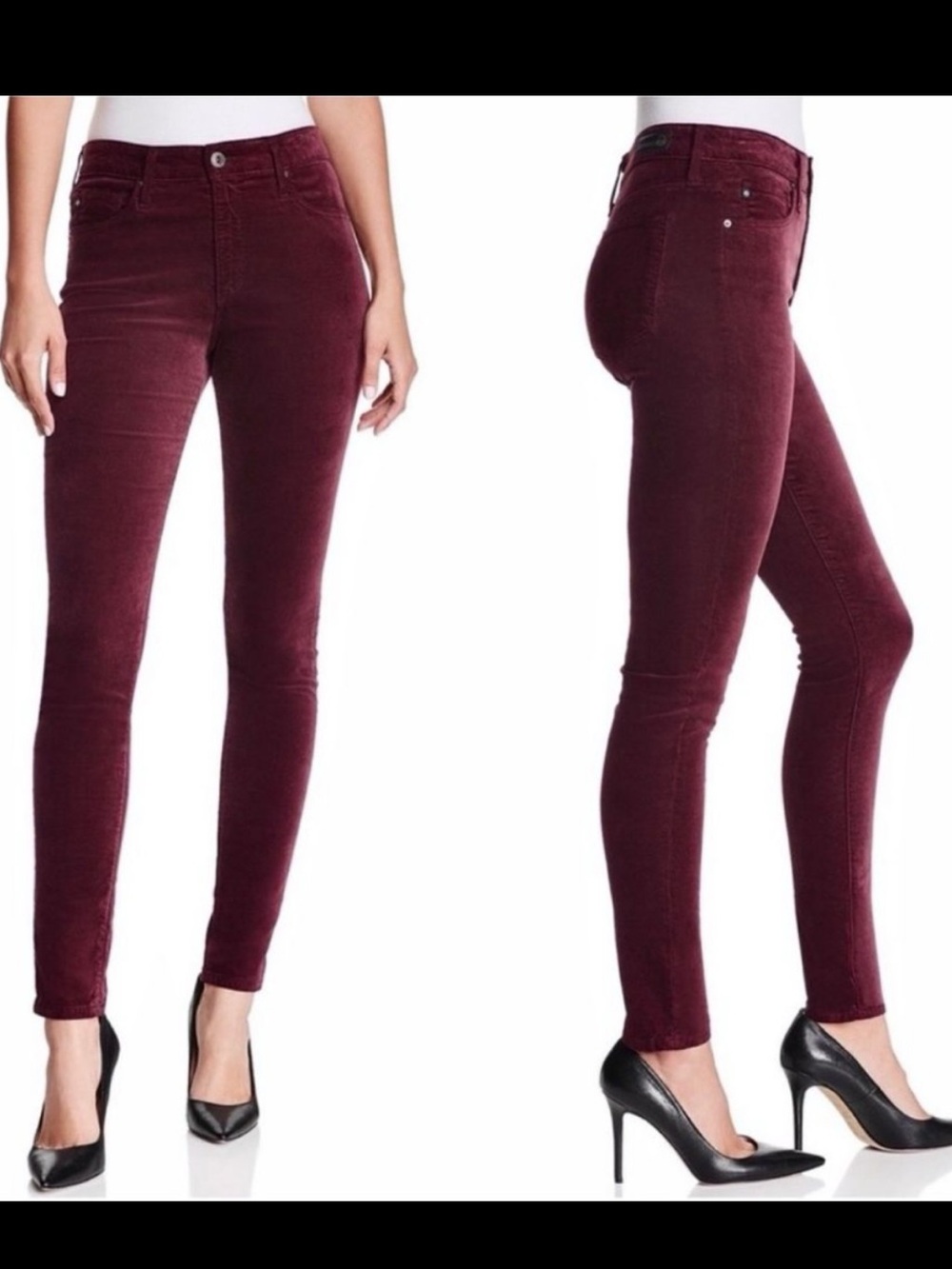 The Farrah High Rise Skinny Velvet Pants in Carmine